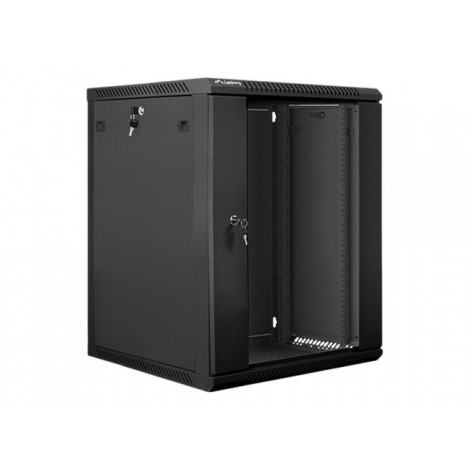 Lanberg Rack cabinet 19" wall-mount 15U/600x600 (flat pack) with glass door V2, black | Lanberg