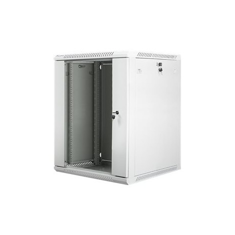 Lanberg Rack cabinet 19" wall-mount 15U/600x600 (flat pack) with glass door V2, grey | Lanberg