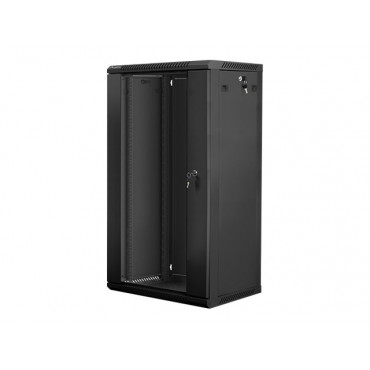 Lanberg Rack cabinet 19" wall-mount 22U/600x450 (flat pack) with glass door V2, black | Lanberg