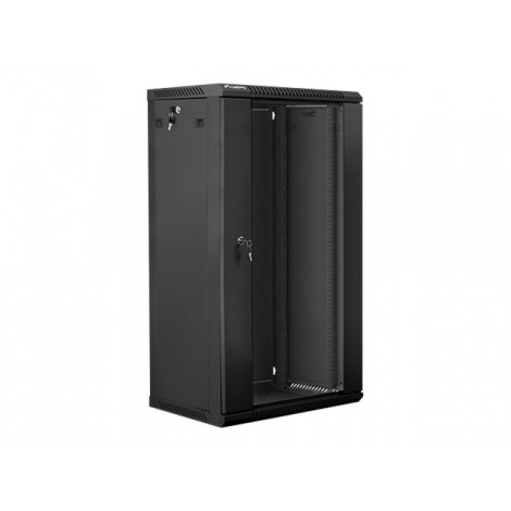 Lanberg Rack cabinet 19" wall-mount 22U/600x450 (flat pack) with glass door V2, black | Lanberg