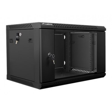 Lanberg Rack cabinet 19" wall-mount 6U/600x450 (flat pack) with glass door V2, black | Lanberg