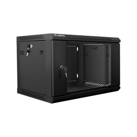Lanberg Rack cabinet 19" wall-mount 6U/600x450 (flat pack) with glass door V2, black | Lanberg
