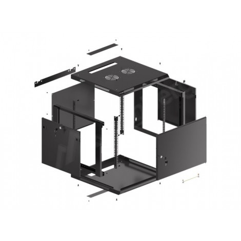 Lanberg Rack cabinet 19" wall-mount 9U/600x600 (flat pack) for self-assembly with metal door, black | Lanberg