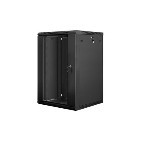Lanberg Rack cabinet 19" wall-mount 18U/600x600 (flat pack) with glass door V2, black | Lanberg