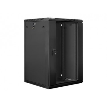 Lanberg Rack cabinet 19" wall-mount 18U/600x600 (flat pack) with glass door V2, black | Lanberg