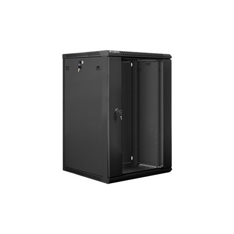 Lanberg Rack cabinet 19" wall-mount 18U/600x600 (flat pack) with glass door V2, black | Lanberg