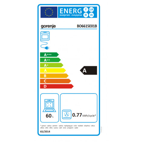 Gorenje Oven | BO6615E01B | 60 L | Electric | EnamelClean | Push pull buttons | Height 59.5 cm | Width 59.5 cm | Stainless steel