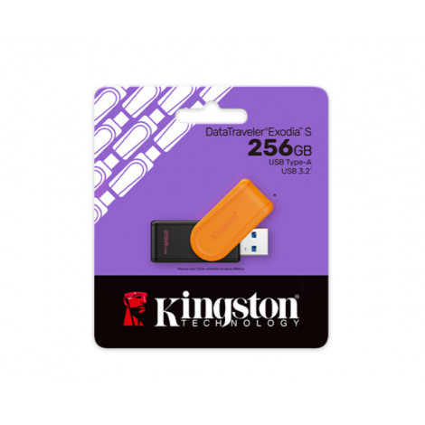 Kingston USB Flash Drive | DataTraveler Exodia S | 256 GB | USB 3.2 Gen 1 | Black/Orange