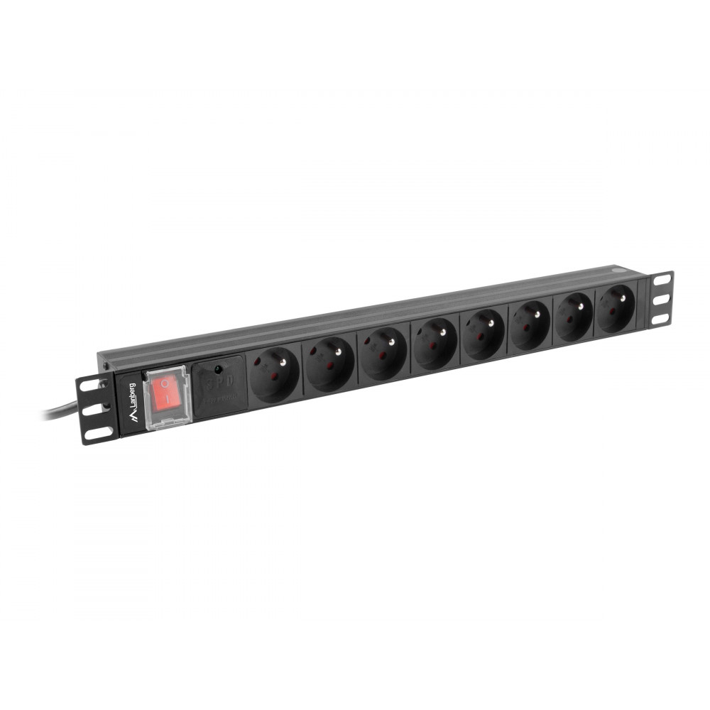 Lanberg Power Distribution Unit (PDU) 19" 1U 16A 2m 8x French Outlets | PDU-08E-0200-BK