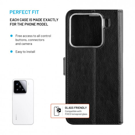 Fixed Opus | Book Case | Xiaomi | 15 | Leather | Black