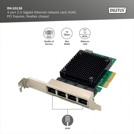 Digitus DN-10136 4-Port RJ45 RTL8125B, 2.5 GBits Server NIC
