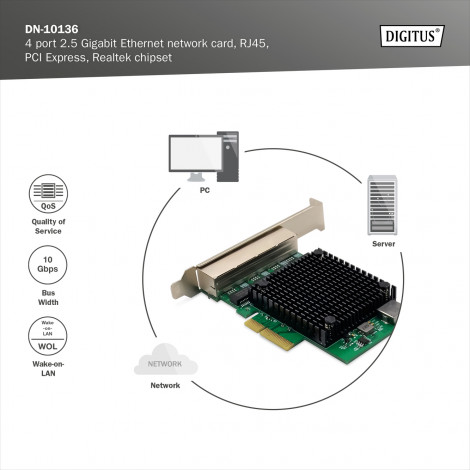 Digitus DN-10136 4-Port RJ45 RTL8125B, 2.5 GBits Server NIC