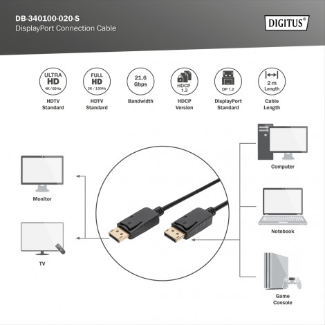 Digitus DisplayPort Connection Cable | DisplayPort | 2 m