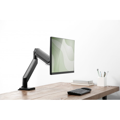 Digitus Desk Mount | Universal Single Monitor Mount with Gas Spring and Clamp Mount | Adjustable Height, Rotate, Tilt, Swivel | 