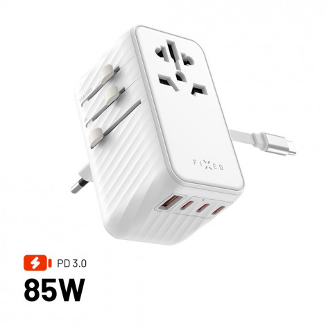 Fixed | Voyager 85W travel adapter for EU, UK and USA/AUS, with 4xUSB-C and 1xUSB output | Adapter