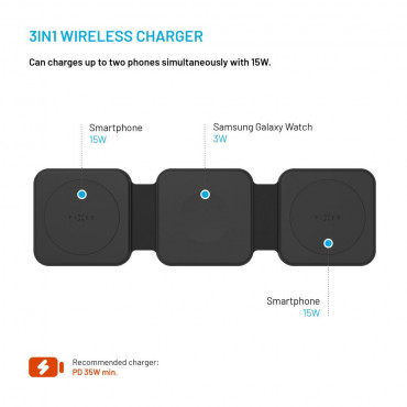Fixed | Wireless Foldable Charger 3in1 Flex for Samsung | FIXFLE-SA-BK