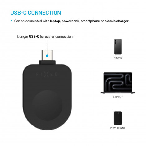 Fixed USB-C Charging Adapter for Apple Watch compatible with Powerstation Uni, Black