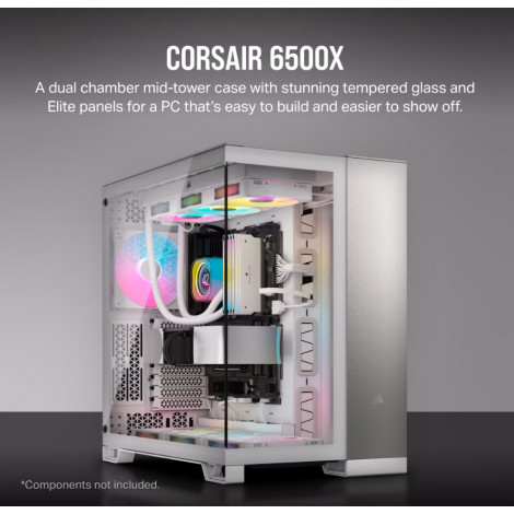 Corsair PC Case | 6500X Dual Chamber | White/Satin Gray Aluminum | Mid-Tower | Power supply included No
