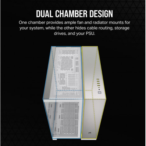 Corsair PC Case | 6500X Dual Chamber | White/Satin Gray Aluminum | Mid-Tower | Power supply included No