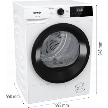 Gorenje Dryer Machine | DHNE82 | Energy efficiency class Class D | Front loading | 8 kg | LED | Depth 55 cm | White