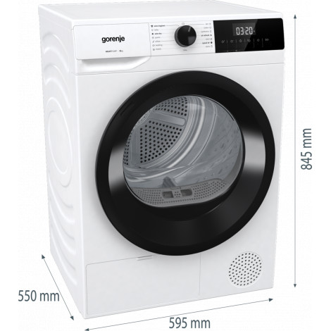 Gorenje Dryer Machine | DHNE82 | Energy efficiency class Class D | Front loading | 8 kg | LED | Depth 55 cm | White