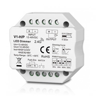 V1-H/P nuolatinės įtampos valdiklis, 12-48V, 1x 8A, Push-Dimm
