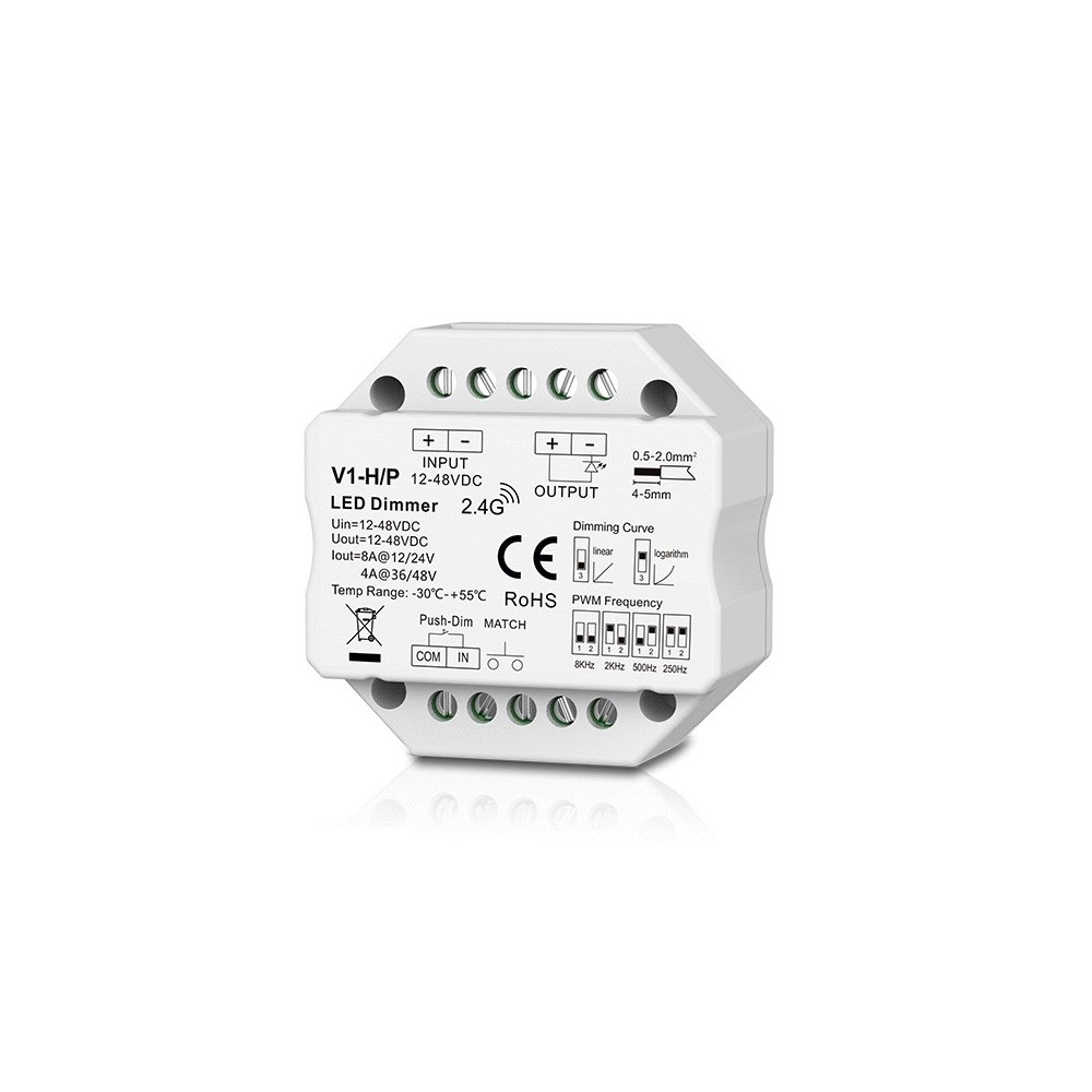 V1-H/P nuolatinės įtampos valdiklis, 12-48V, 1x 8A, Push-Dimm