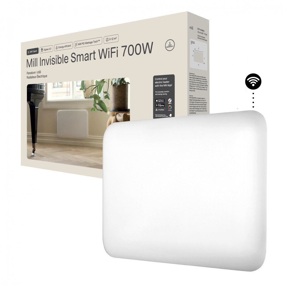Mill Invisible Smart WiFi Heater | PA700WIFI4 | Panel Heater | 700 W | Suitable for rooms up to 9-12 m | White | IPX4