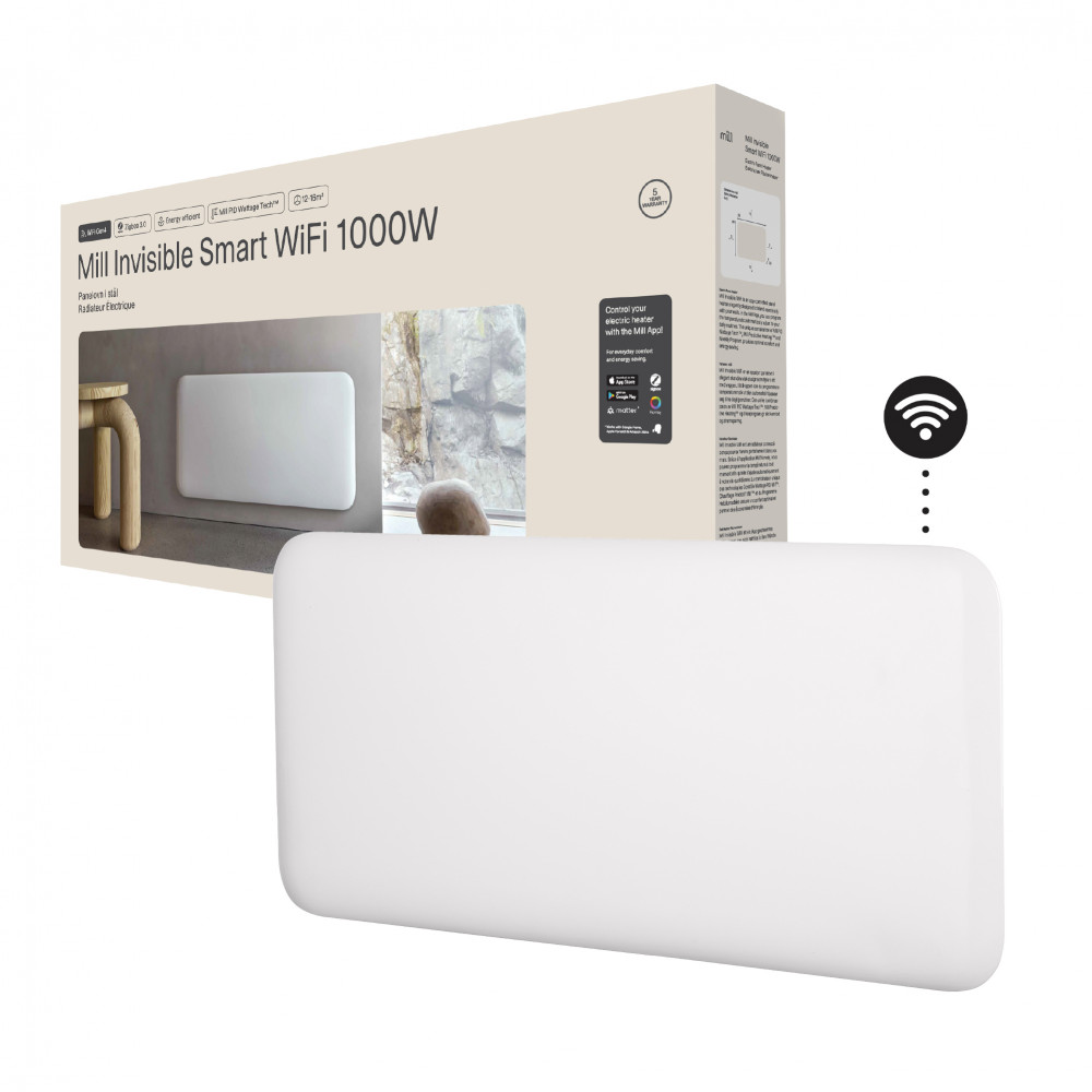 Mill Invisible Smart WiFi Heater | PA1000WIFI4 | Panel Heater | 1000 W | Suitable for rooms up to 12-16 m | White | IPX4