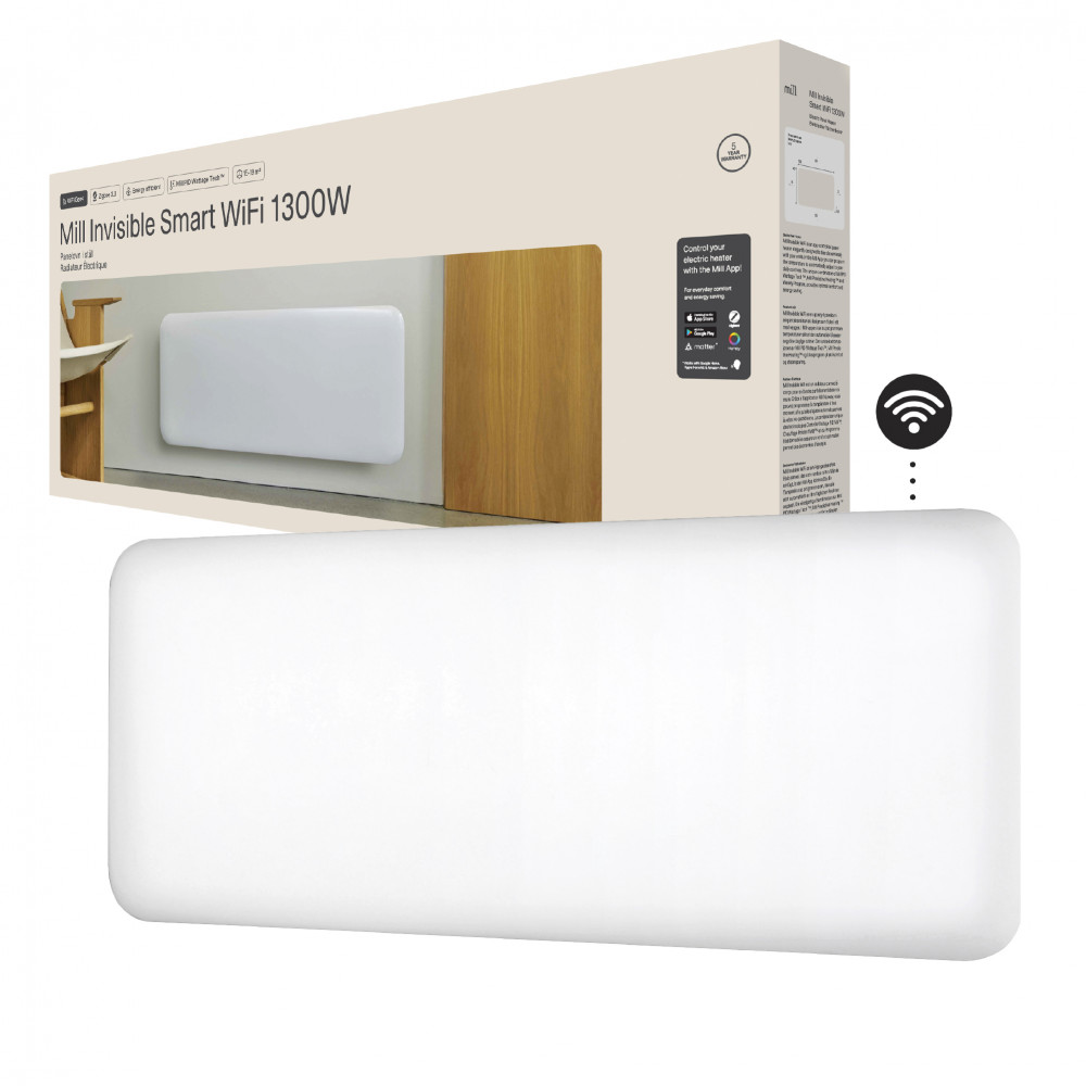 Mill Invisible Smart WiFi Heater | PA1300WIFI4 | Panel Heater | 1300 W | Suitable for rooms up to 15-19 m | White | IPX4