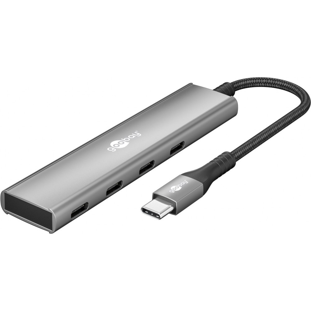 Goobay 76564 Slim 4-Port USB-Hub, USB-C auf USB-C , 5 Gbit/s, Grey