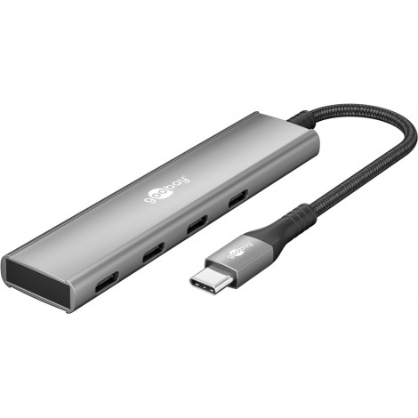 Goobay 76564 Slim 4-Port USB-Hub, USB-C auf USB-C , 5 Gbit/s, Grey
