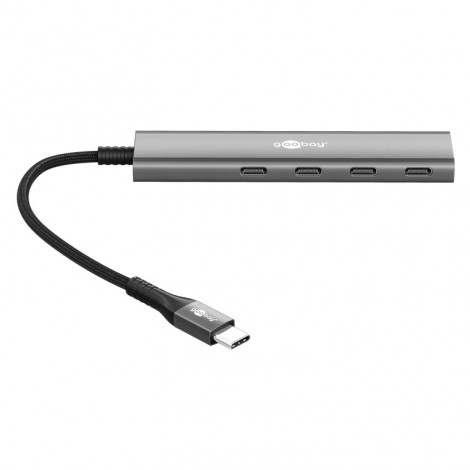 Goobay 76564 Slim 4-Port USB-Hub, USB-C auf USB-C , 5 Gbit/s, Grey