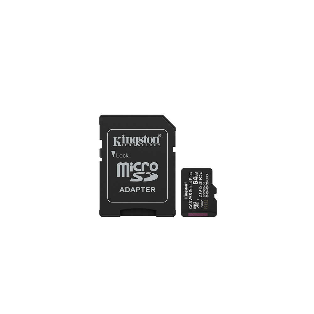 Kingston Canvas Select Plus | 64 GB | microSD | Flash memory class Class 10, UHS-I, U1/U3, video class 10/30, A1