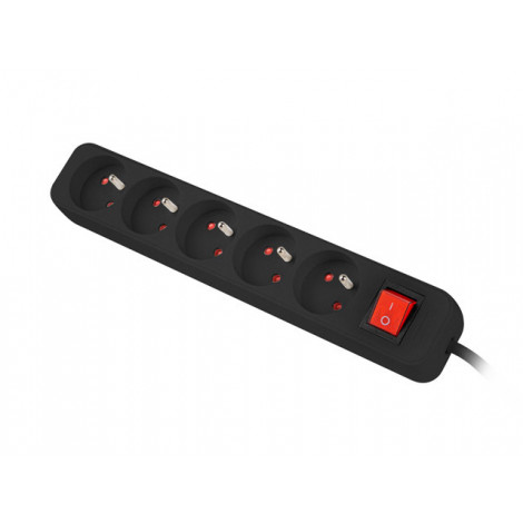 Lanberg Cable Power Strip 3M 5X French Outlets with Switch, Quality-Grade Copper | PS1-05E-0300-BK