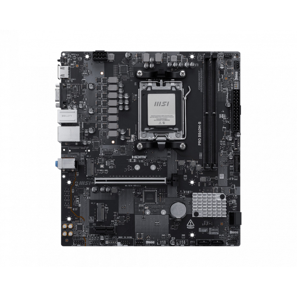 MSI PRO B840M-B | Processor family AMD | Processor socket AM5 | Supported hard disk drive interfaces SATA, M.2 | Number of SATA 