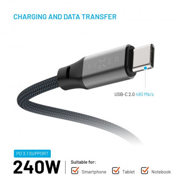 Fixed | Magnetic Braided Cable USB-C/USB-C, USB 2.0, Gray | FIXDBM-CC2-GR