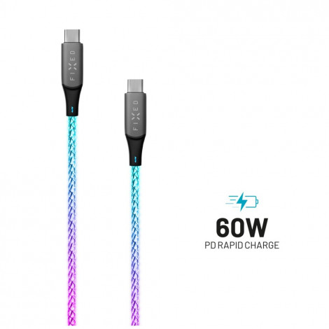 Fixed | Glowing Charging Cable USB-C/USB-C, PD support, Rainbow | FIXDLED-CC-RA