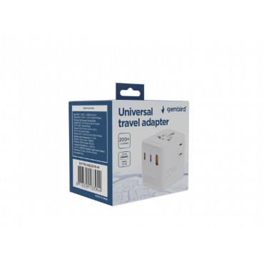 Gembird TPA-1A2C20-01-W Universal travel power adapter, 20 W, white | Gembird