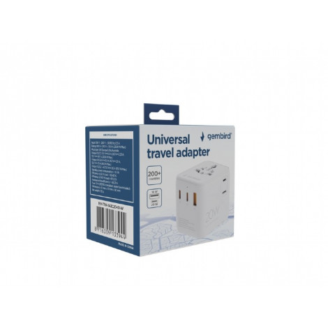 Gembird TPA-1A2C20-01-W Universal travel power adapter, 20 W, white | Gembird