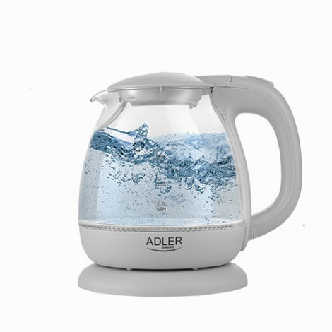 Adler | Kettle | AD 1283G | Standard | 1100 W | 1 L | Plastic/Glass | 360 rotational base | Grey