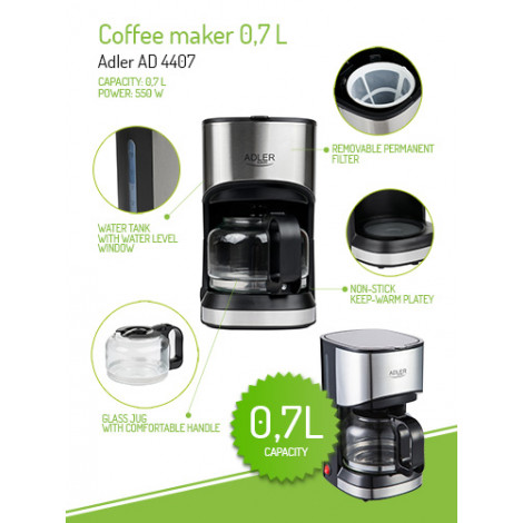 Adler | Coffee maker | AD 4407 | Drip | 550 W | Black
