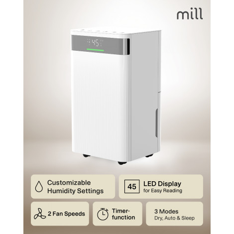 Mill Dehumidifier | MDH12 | Power 200 W | Suitable for rooms up to 8-15 m | Water tank capacity 2 L | White