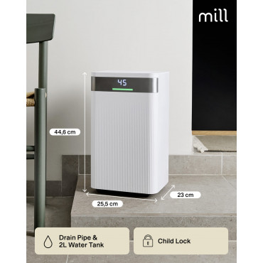 Mill Dehumidifier | MDH12 | Power 200 W | Suitable for rooms up to 8-15 m | Water tank capacity 2 L | White