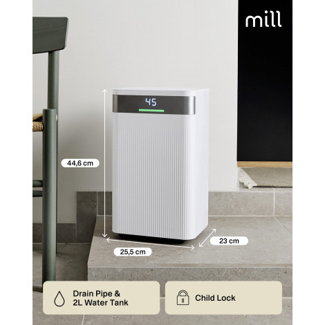 Mill Dehumidifier | MDH12 | Power 200 W | Suitable for rooms up to 8-15 m | Water tank capacity 2 L | White