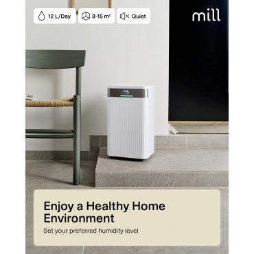 Mill Dehumidifier | MDH12 | Power 200 W | Suitable for rooms up to 8-15 m | Water tank capacity 2 L | White