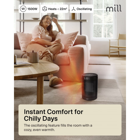 Mill FH1500BLACK | Ceramic fan heater | 1500 W | Suitable for rooms up to 22 m | Black