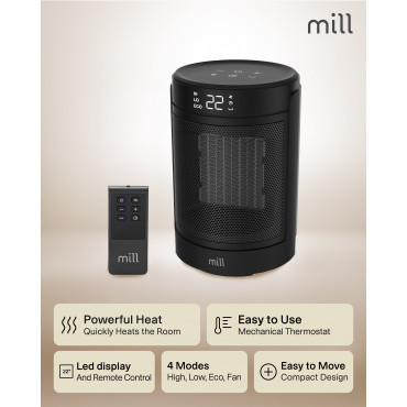 Mill FH1500BLACK | Ceramic fan heater | 1500 W | Suitable for rooms up to 22 m | Black