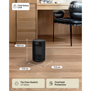 Mill FH1500BLACK | Ceramic fan heater | 1500 W | Suitable for rooms up to 22 m | Black