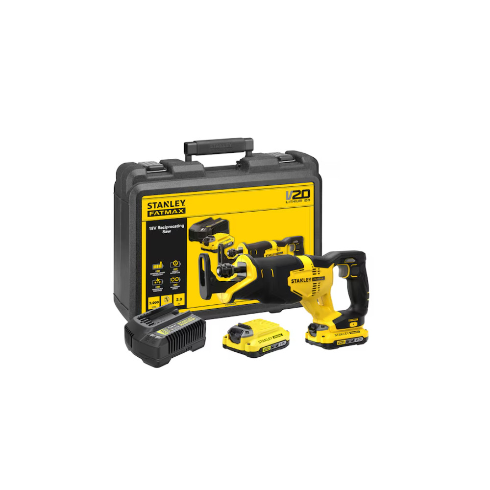 Stanley | 18V V20 Reciprocating Saw - 2 x 2.0Ah Kitbox | SFMCS300D2K-QW | 18 V